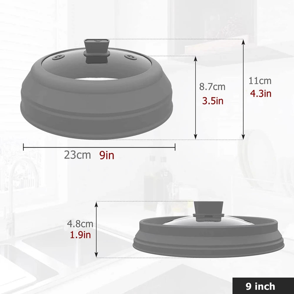 Microwave Splatter Cover Glass Microwave Cover for Food 10.5inch Foldable Microwave Plate Cover Silicone Splash Guard Food Cover