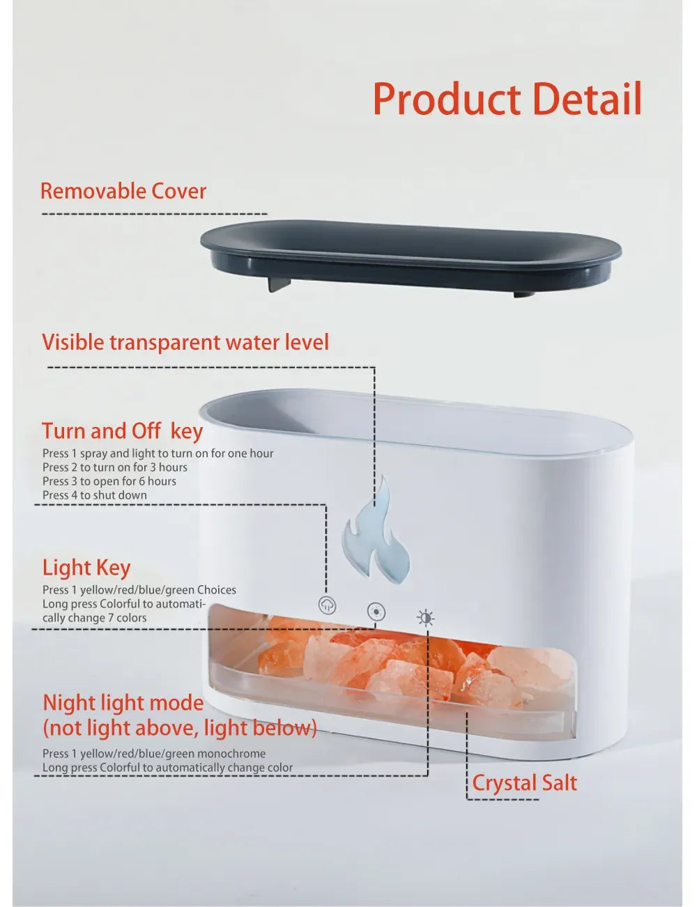 New Fireplace Humidifier Crystal Salt Rock Fire Lamp 7 Color Flame Aroma Volcano Air Humidifier Essential Oil Diffuser for Home