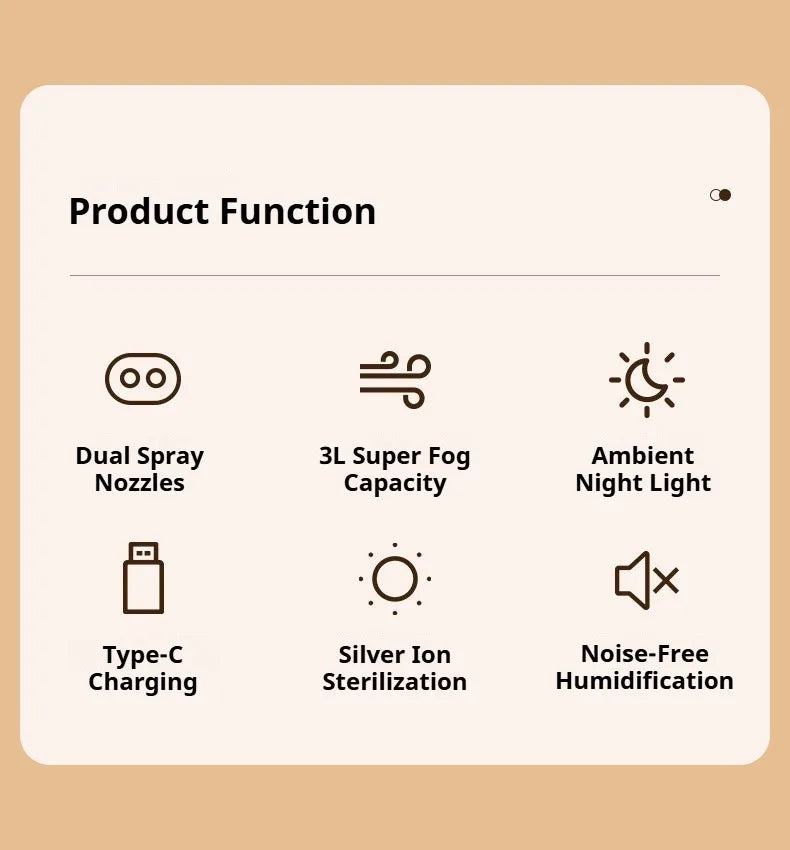 MSS 2-in-1 Air Purifier Cool Mist Humidifier - Double Nozzle & Night Light, Ideal for Bedroom, Living Room & Office Desktop