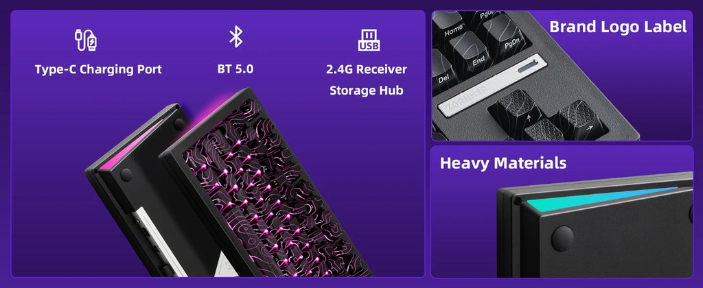 ZORNHER ZH870 Wireless Mechanical Keyboard 80% Black Custom Creamy Sound Keyboard Gaming  Lighted Up Black Topographic Keycap