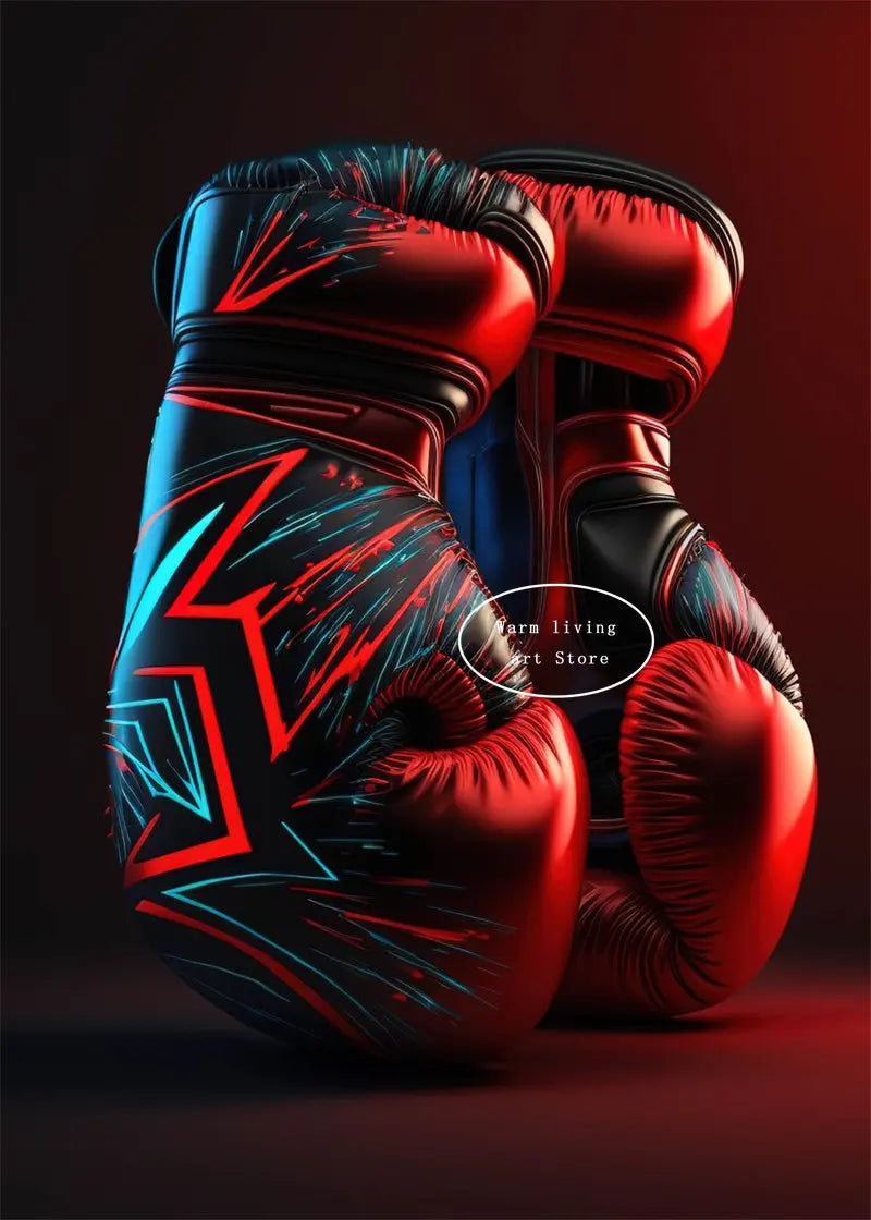 Black Cool Boxing Gloves Boxing Fitness Gloves Aesthetics Poster and Mural Art Canvas Painting Boxing Gym Boys' Room Decoration