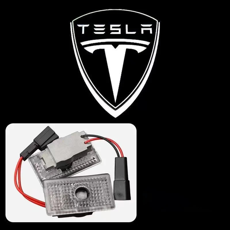 2Pcs LED Car Welcome Door Lights Emblem Accessory For Tesla SpaceX Model 3 Highland 2023 Model S Model X Model Y Model Y-Eur Roa