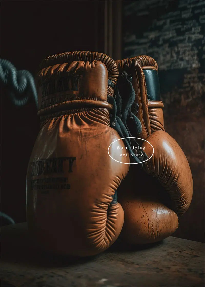 Black Cool Boxing Gloves Boxing Fitness Gloves Aesthetics Poster and Mural Art Canvas Painting Boxing Gym Boys' Room Decoration