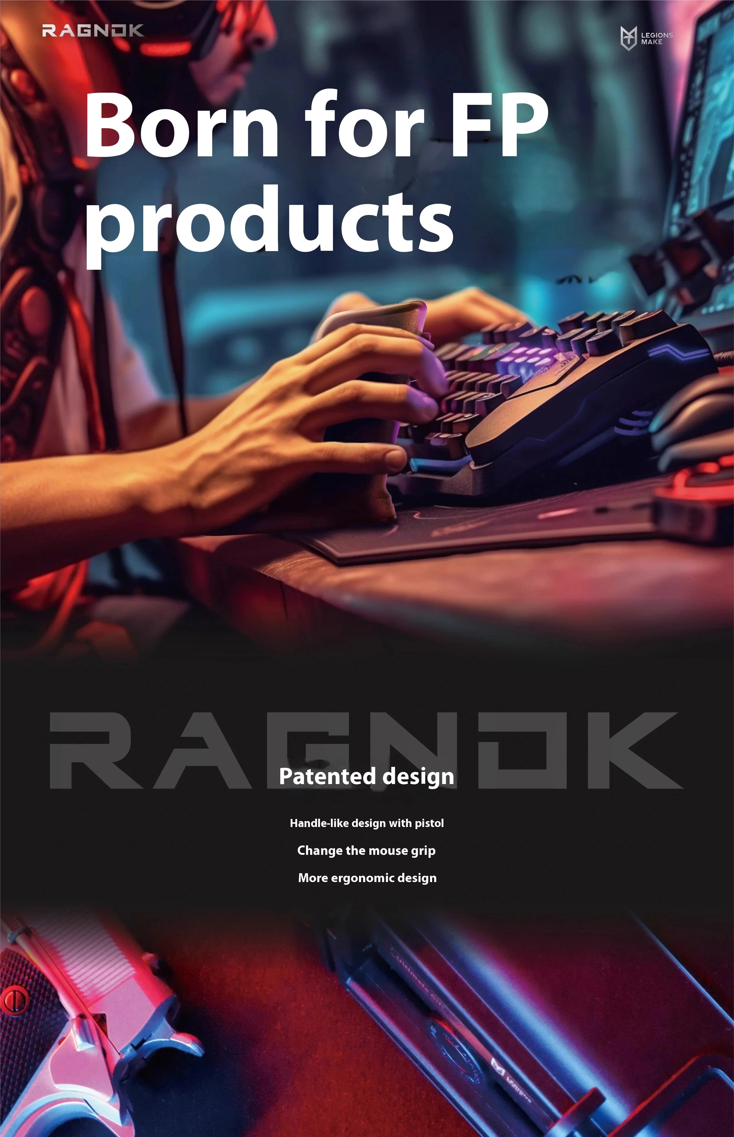 Gun Mouse For Shooting Games Custom Black White Wireless Dual-Mode Vertical Gaming Mouse Born For Fps