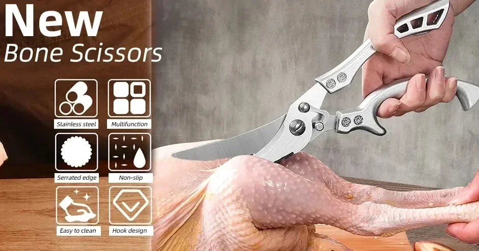 Professional Chicken Bone Kitchen Scissors Kitchen Shears Duck Fish Cutter Stainless Steel Scissors Clean Cook Scissors Knife