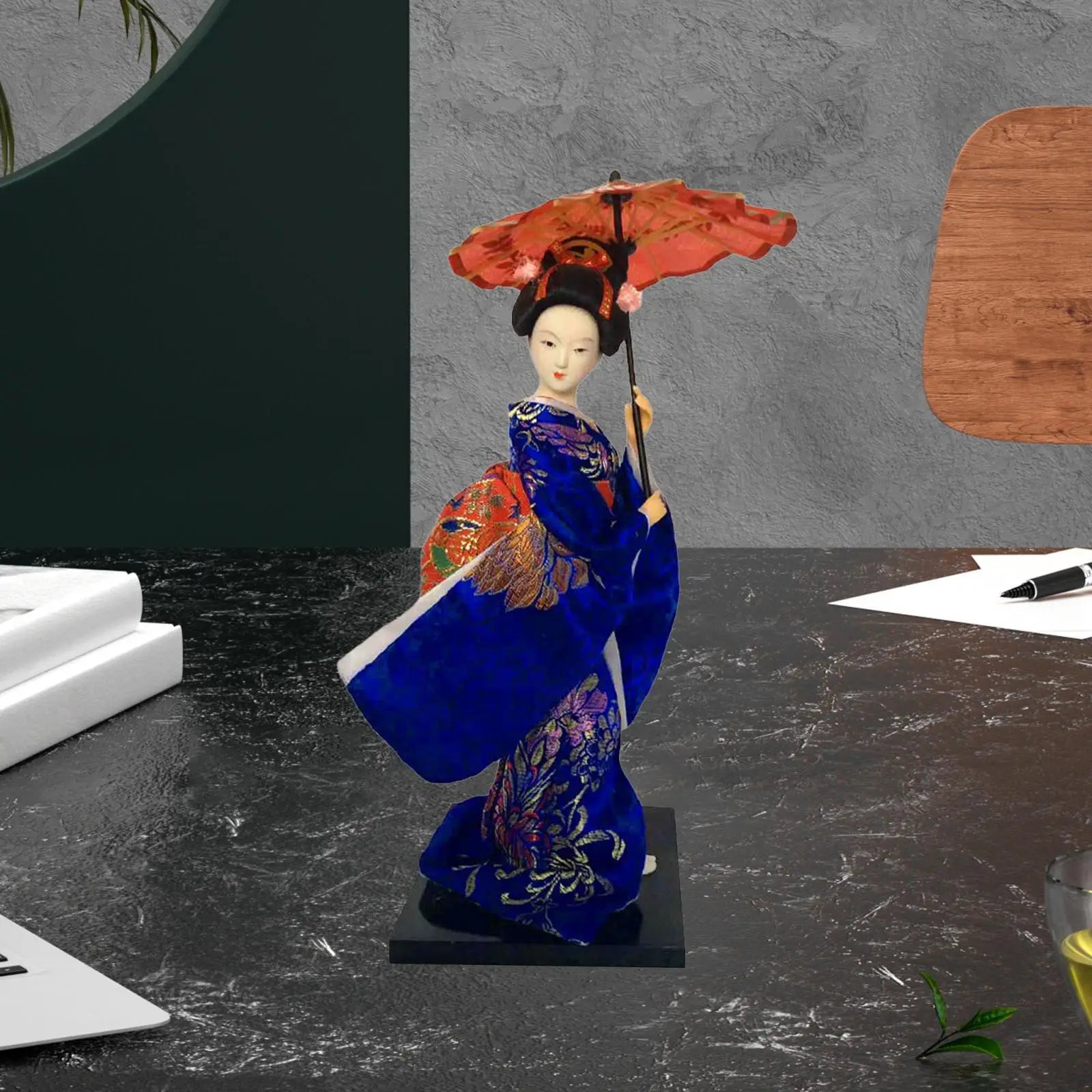 Japanese Geisha 9" Free Standing Oriental Ancient Kabuki Girl Statue Kimono Dolls Ornament for Shelf Table Home Office Decor