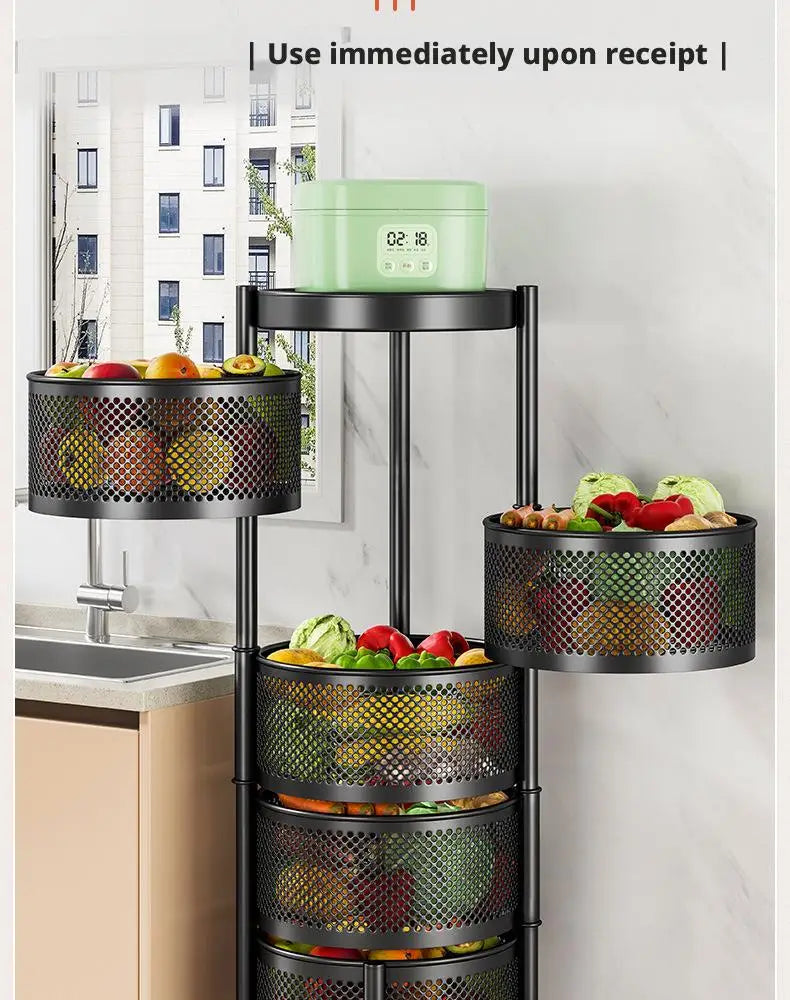 Square Rotating Storage Rack Kitchen Floor-To-Ceiling Multi-Layer Snacks Fruits And Vegetables Sundries Rolling Trolley Basket