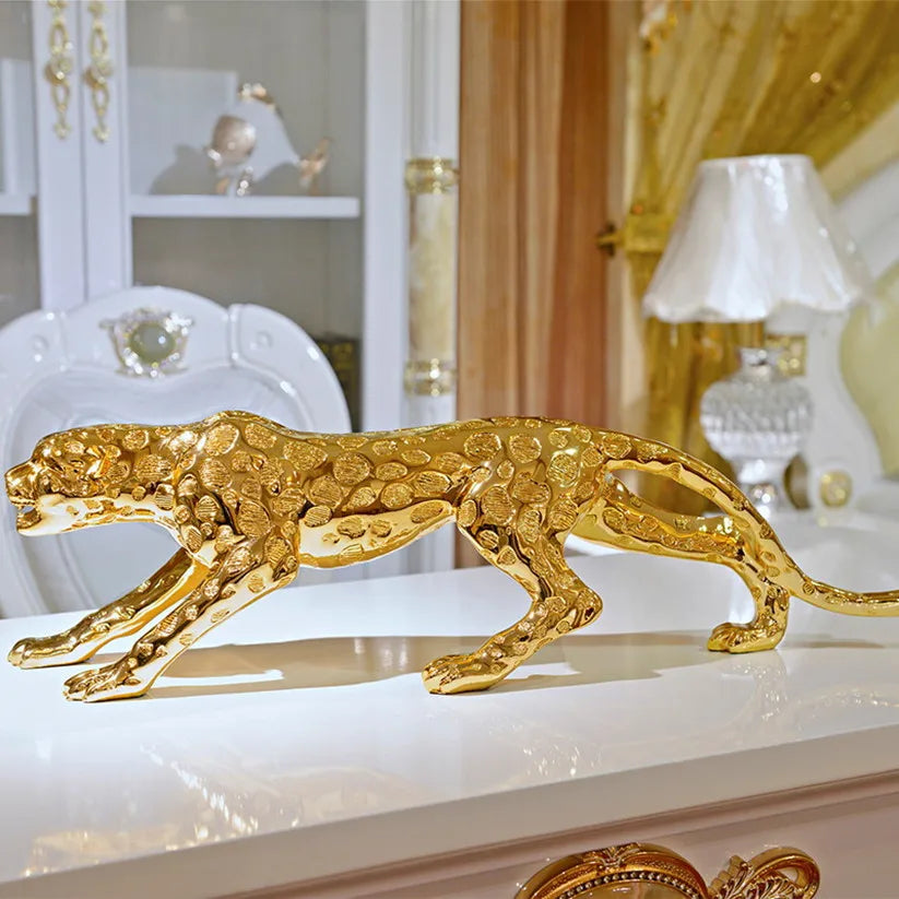 Fortune Leopard Statue Large Animal Sculpture Resin Craft Home Office Decor Living Room TV Cabinet Wealth Symbol Gift