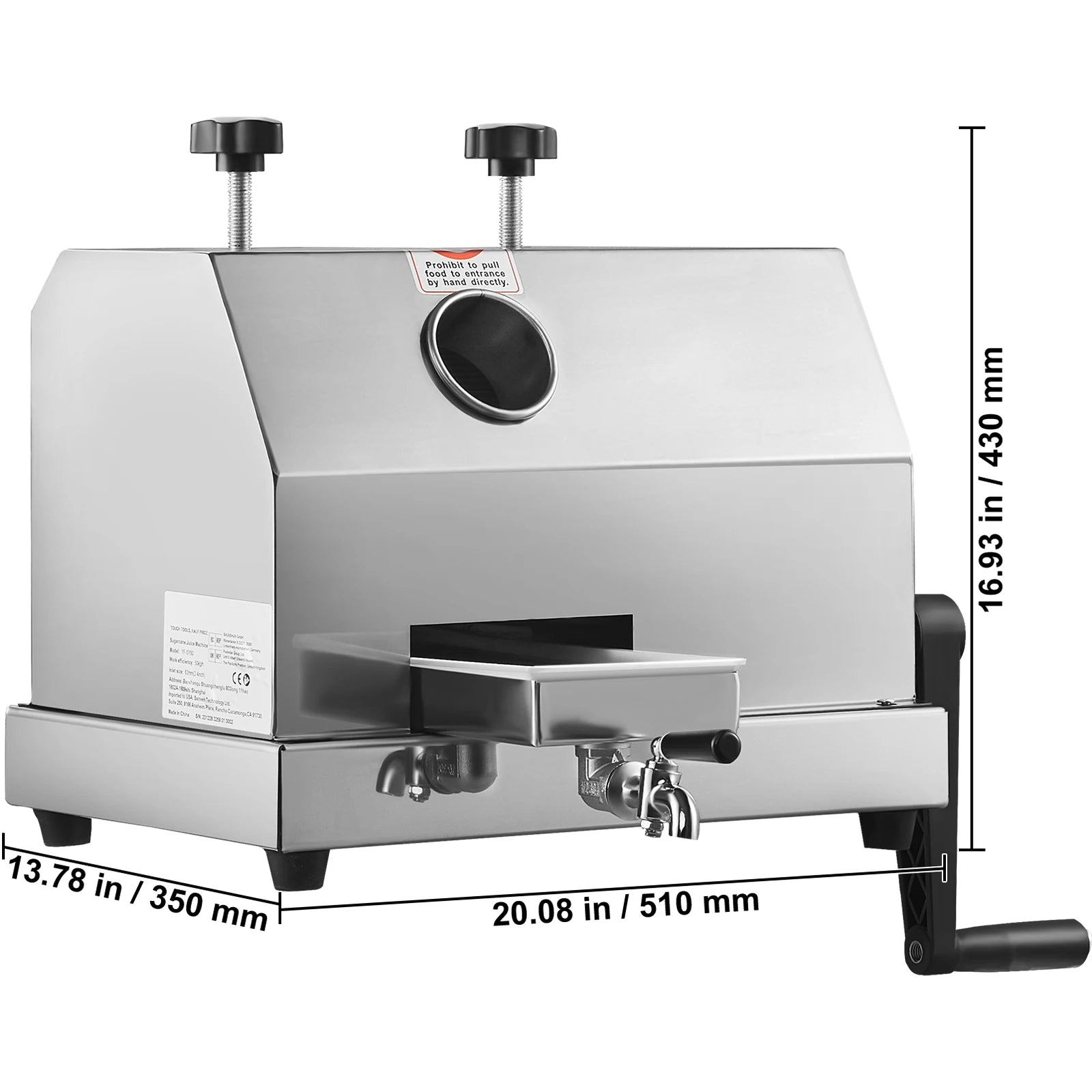 SucceBuy Commercial Sugar Cane Juicer 110LBS/H High Output Sugarcane Juicer Machine w/3 Stainless Steel Rollers 2.4" Large Inlet