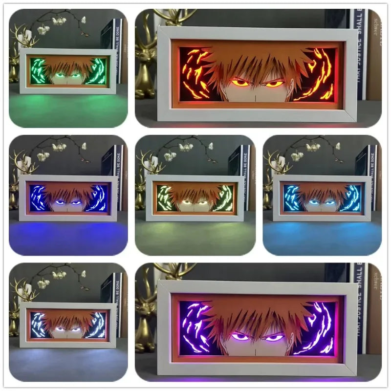 BLEACH Anime Led Paper Carving Lamp Kurosaki Ichigo Aizen Sousuke Paper Cut Shadow Box Bedroom Decoration Led Light Toy Gift