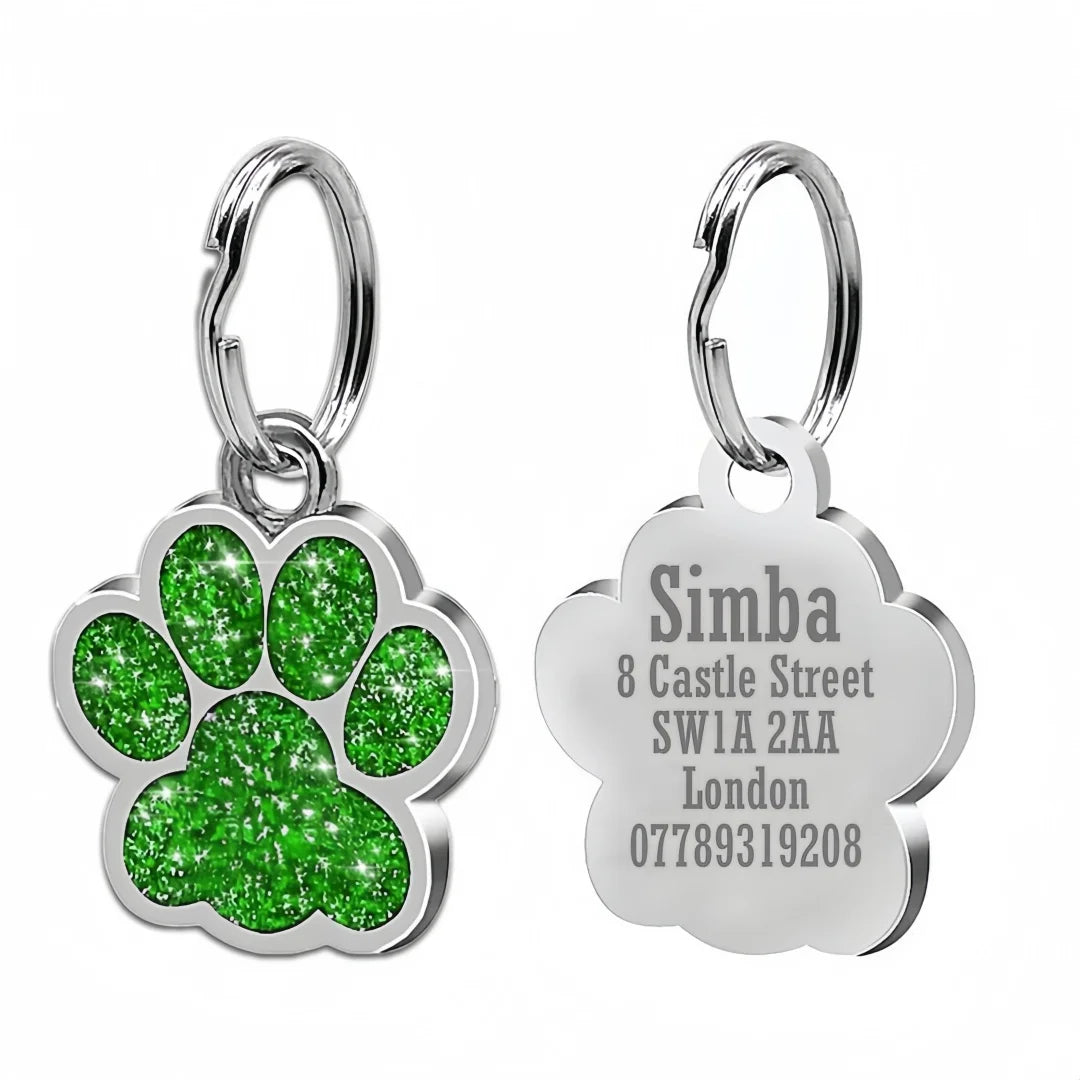 Free Personalized Dog Cat Plate Tags Engraved Puppy Pet ID Name Collar Tag Alloy Paw Glitter Pendant Pets Dogs Accessories