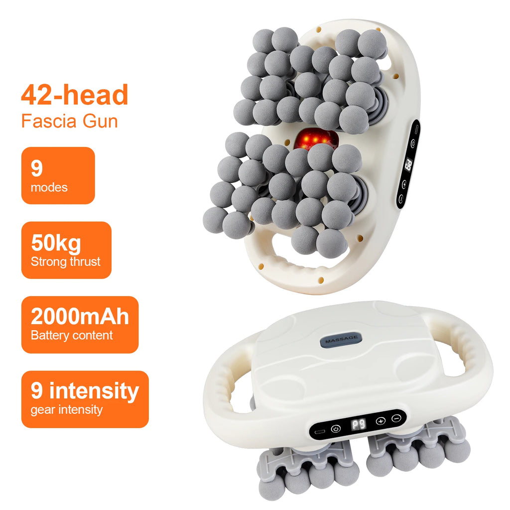 42 Heads Fascia Gun High-frequency Vibration Deep Massage Device for Shoulder Waist Back Leg Body Muscle Relaxation