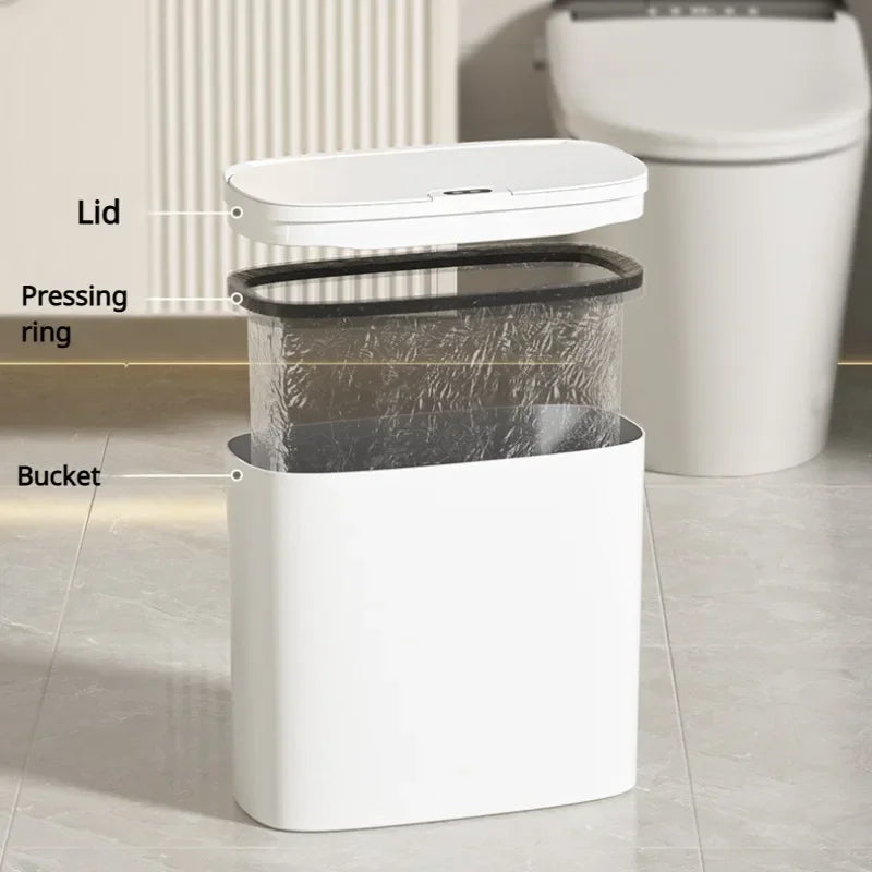 14L Bathroom Smart Trash Can Wall Mounted Waterproof Garbage Bin Automatic Sensor Wastebasket Narrow Dustbin for Kitchen