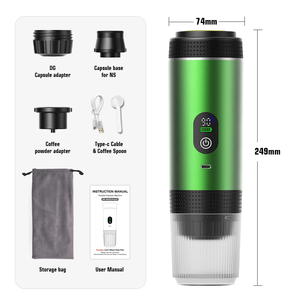 Foombthe 3-in-1 Capsule Coffee Maker With Digital Display Portable Espresso Coffee Machine for Car & Home Camping Coffee Maker