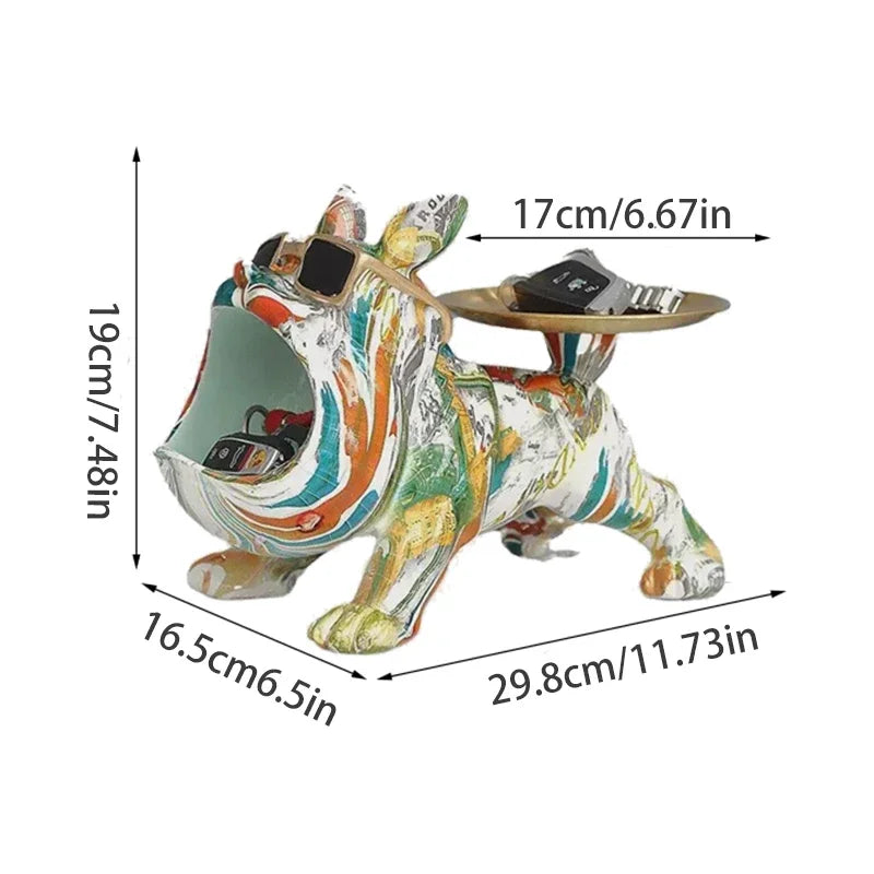 Resin French Bulldog Colorful Animal Figurine Cool Dog Statue with Tray Living Study Room Bedroom Home Office Decor Gift
