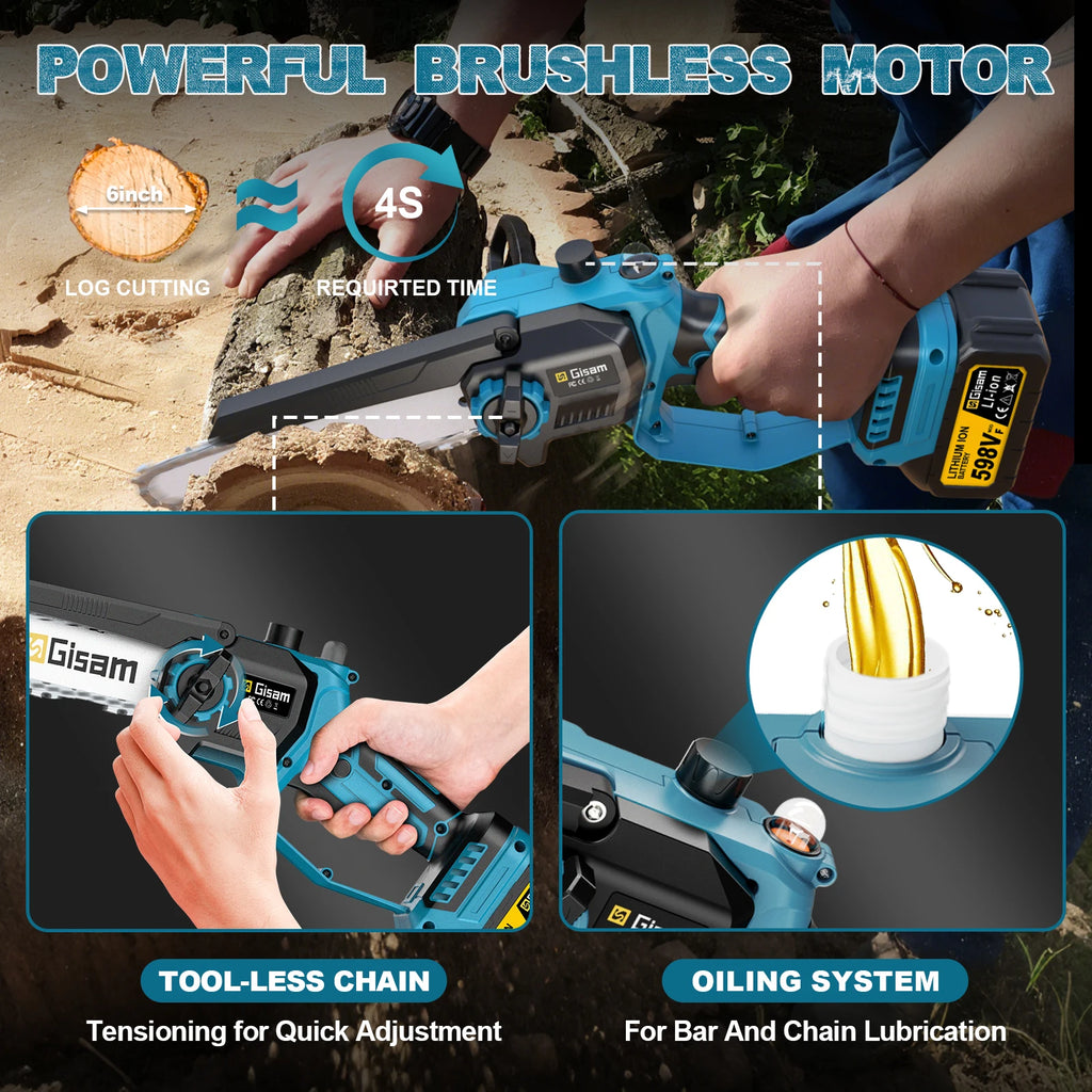 Gisam 4 in 1 Brushless High Branch Saw Chainsaw & Pruning Shears Garden Tool With Telescoping Pole For Makita 18v Battery Pin