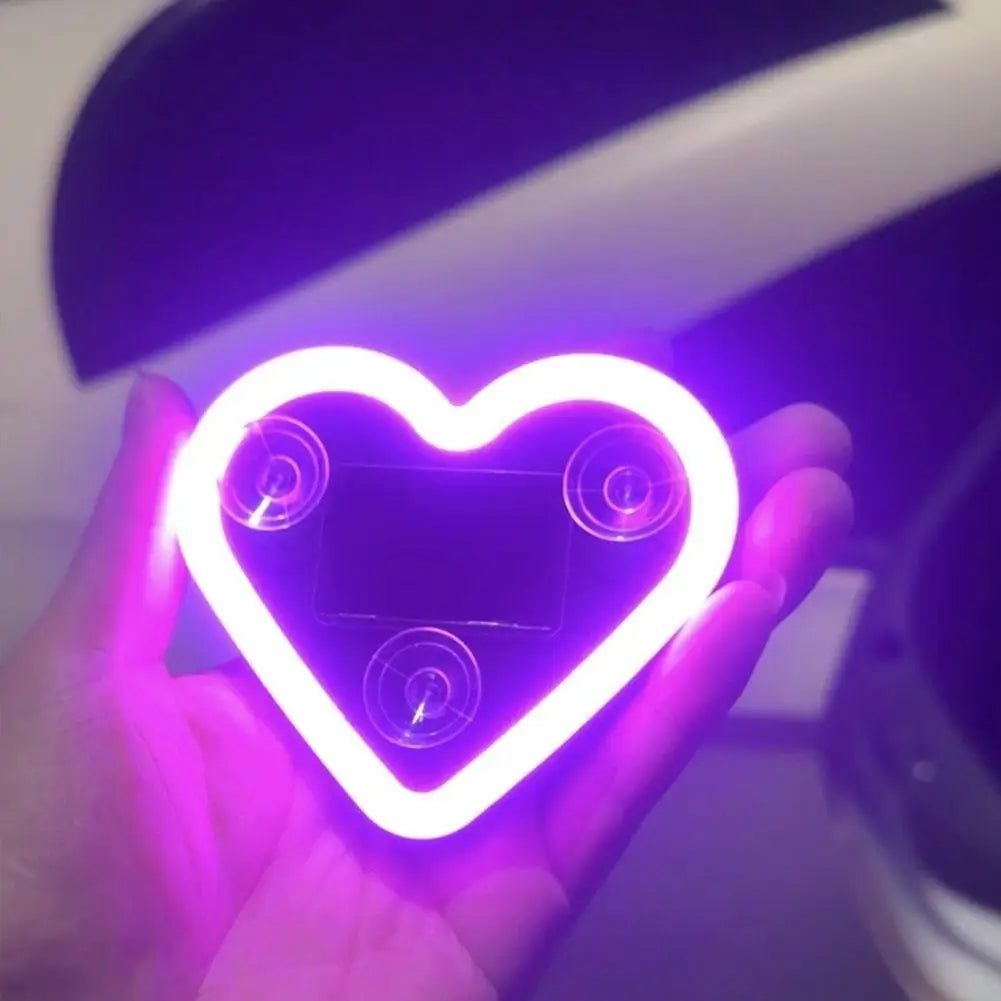 Car Triangle Window LED Solar Powered Heart-shaped Neon Light Rear Window Illuminated Interior Decoration Atmosphere Light