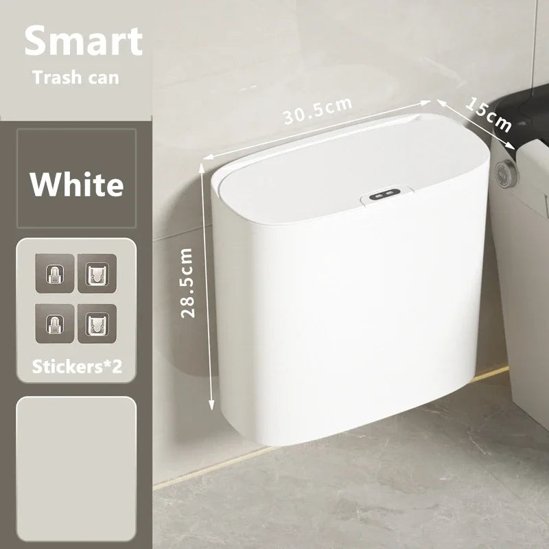 14L Bathroom Smart Trash Can Wall Mounted Waterproof Garbage Bin Automatic Sensor Wastebasket Narrow Dustbin for Kitchen