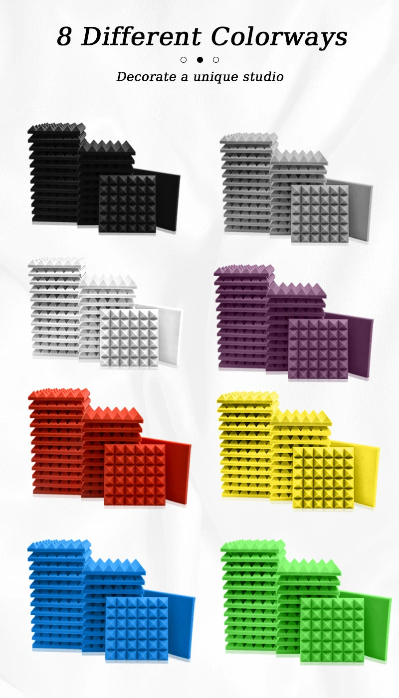 TOUO Acoustic Foam 6-48 Pcs Pyramid Soundproofing Sponge Pad High Density Sound Absorbing Foams Drum Room Acoustic Treatment