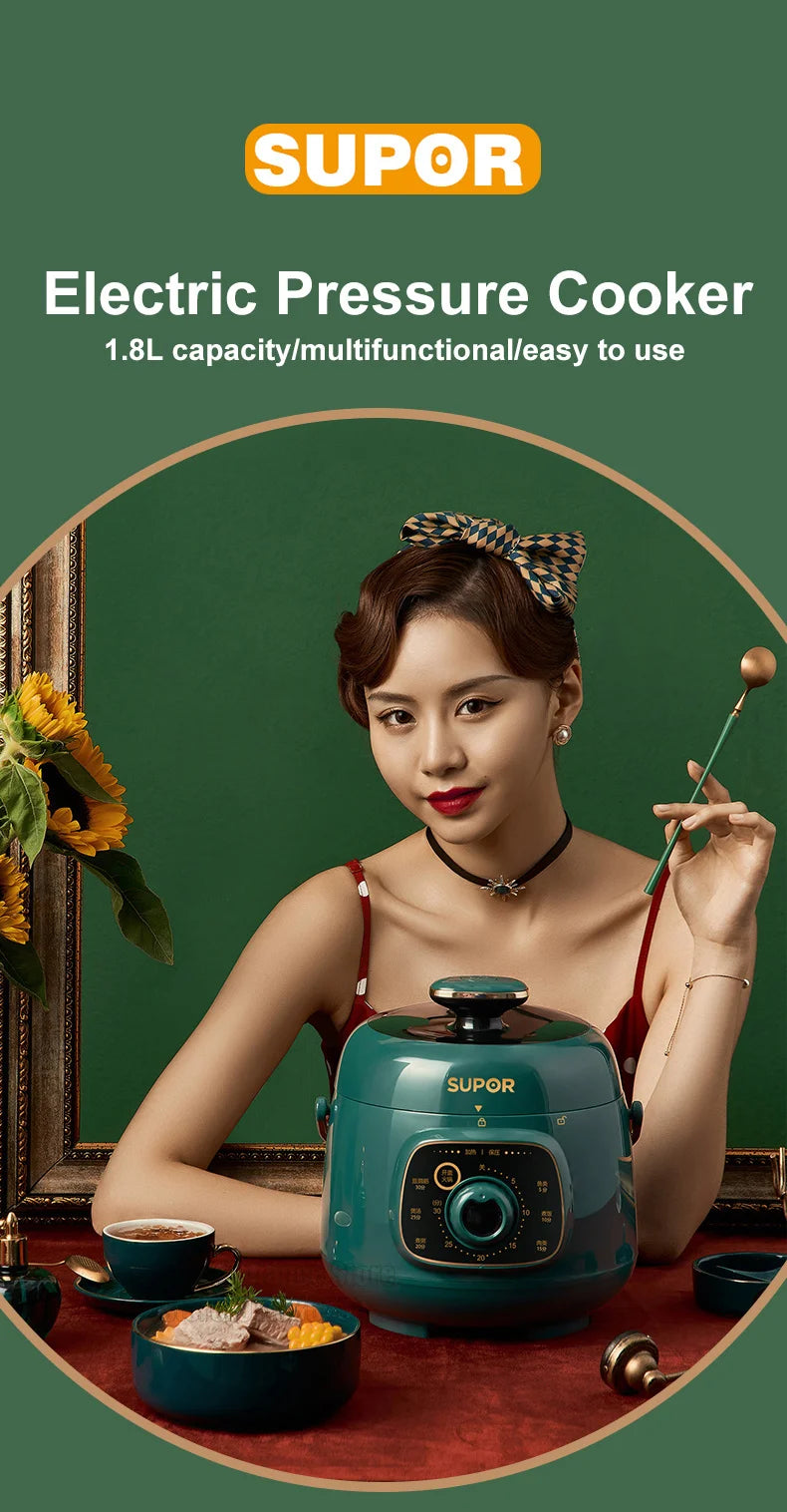 SUPOR Electric Pressure Cooker 1.8L Rice Cooker 70KPA Multifunctional 220V Household Kitchen Appliance For Dormitory Office