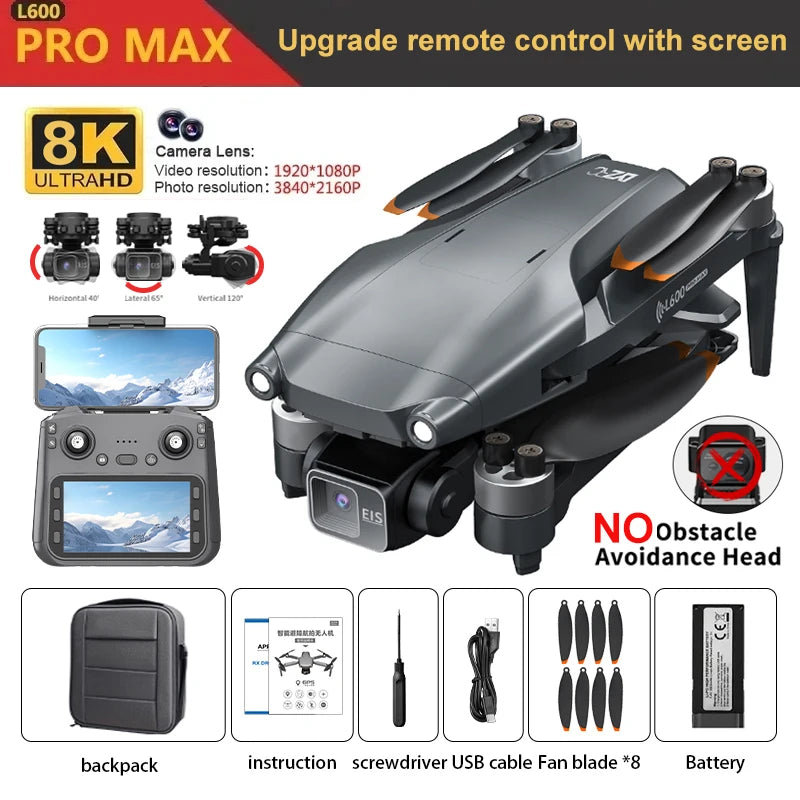 L600 Pro MAX Drone 4K Professional HD Camera 3-Axis Gimbal GPS Security Dron Obstacle Avoidance WIFI FPV UVA RC Quadcopter Toys
