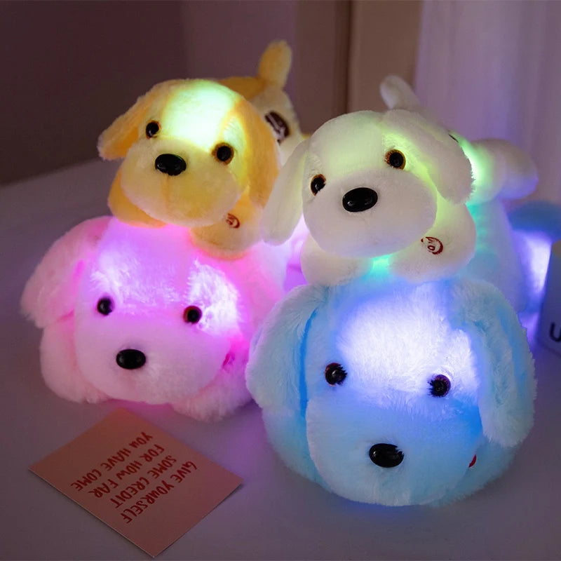 Creative Lie Dog Toy Luminous Pillow Soft Stuffed Plush Glowing Colorful Stars Cushion Led Light Toys Gift