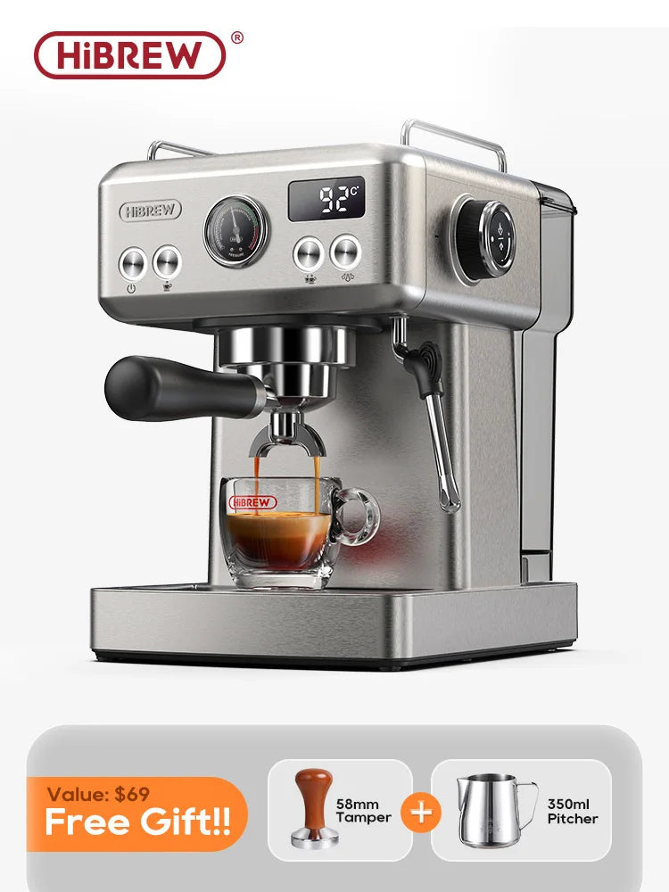 HiBREW 20Bar Semi Automatic Espresso Coffee Machine Temperature Adjustable 58mm Portafilter Cold/Hot Coffee Maker Metal CaseH10A