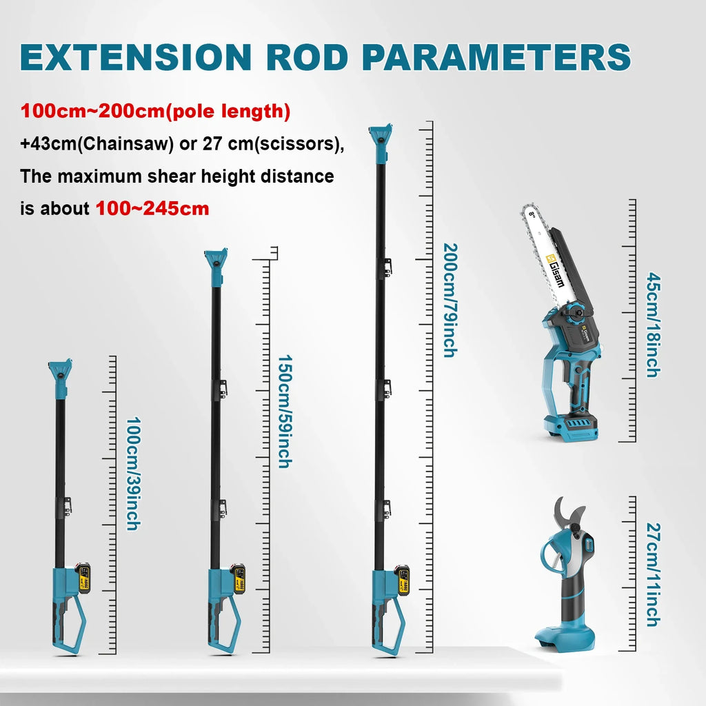 Gisam 4 in 1 Brushless High Branch Saw Chainsaw & Pruning Shears Garden Tool With Telescoping Pole For Makita 18v Battery Pin