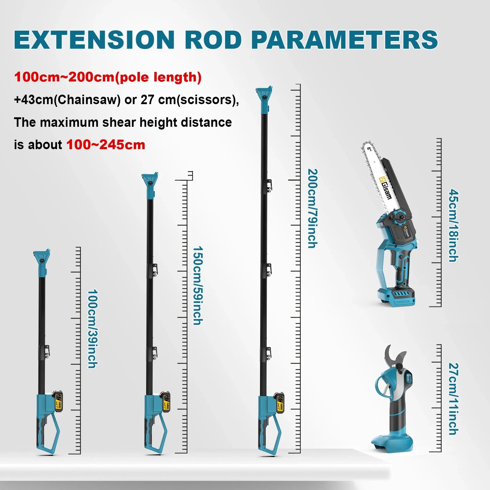 Gisam 4 in 1 Brushless High Branch Saw Chainsaw & Pruning Shears Garden Tool With Telescoping Pole For Makita 18v Battery Pin