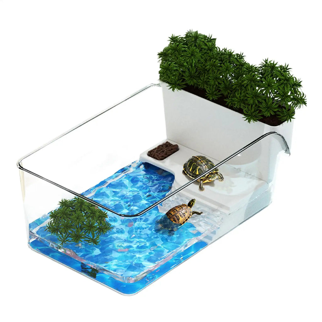 Turtle Tank with Basking Area Transparent Reptile Terrarium Habitat for Pet Turtles Hermit Crabs Tortoise Aquatic Amphibians