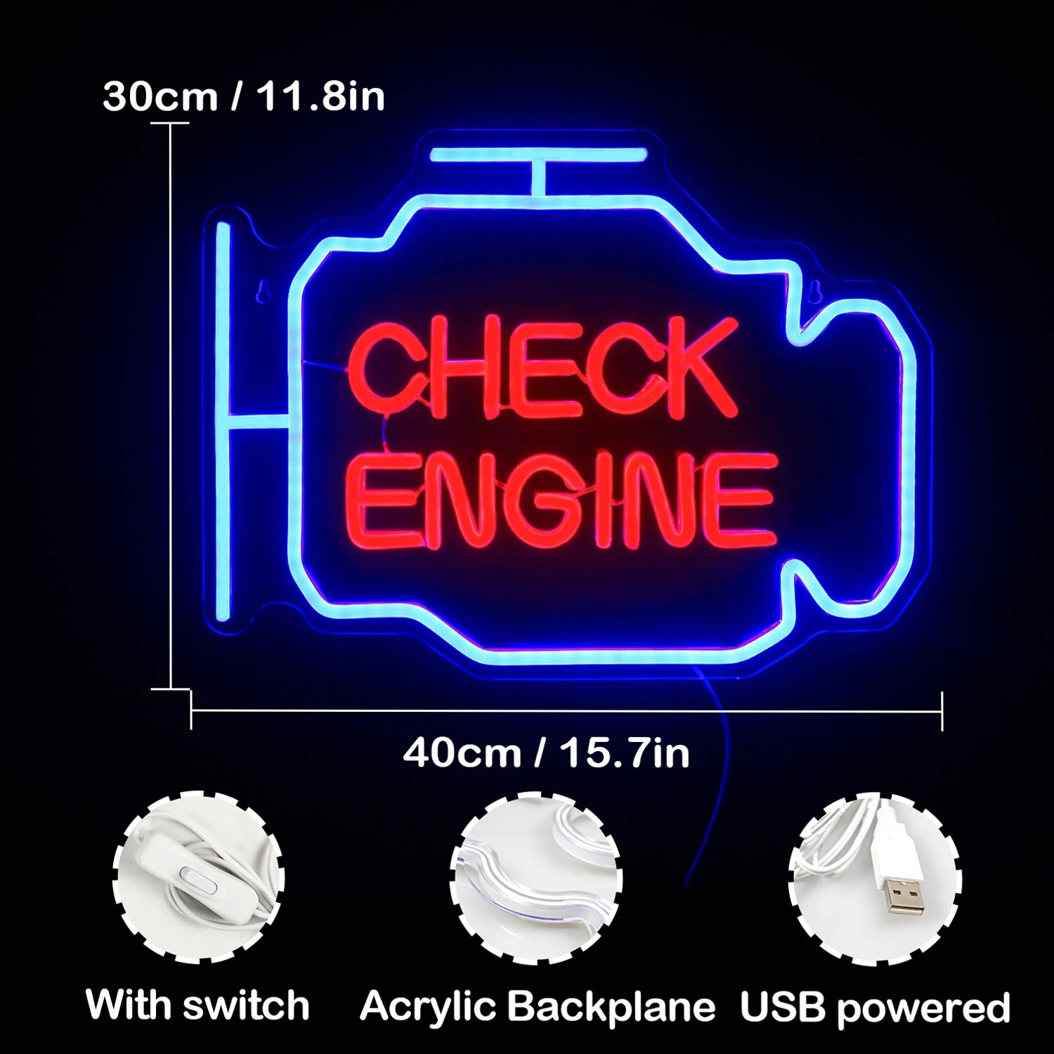 Check Engine Neon Sign Led Light Auto Room Garage Repair Shop Wall Decor Bar Party Club Luminous Atmosphere Lamp USB Power