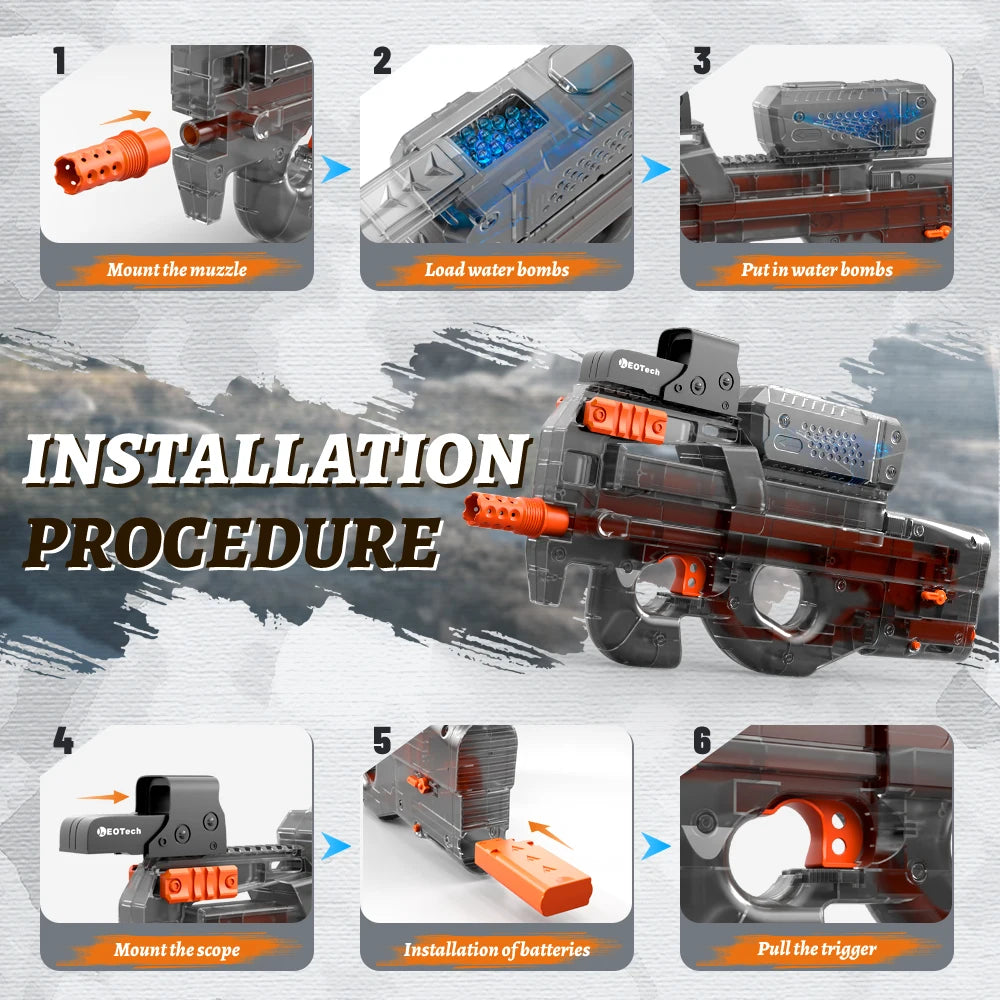 Electric Gel Gun in Transparent Black! Fully Automatic Splatter Ball Toy, Perfect for Outdoor Shooting Games (No Bullets)