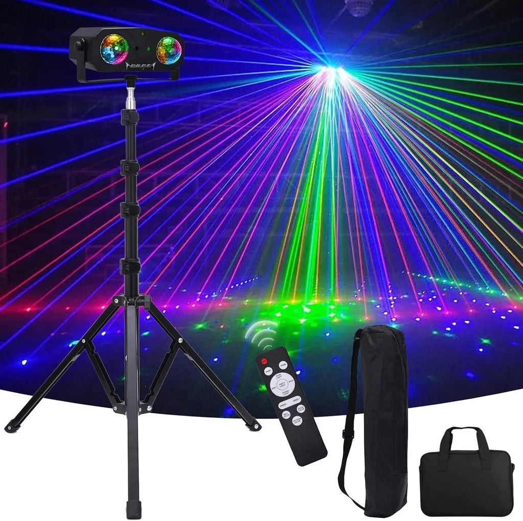 5-in-1 Disco Lights Led DJ Light with Tripod Stand, Kaleidoscope Ball/Red Green Pattern/Sound Activated/Star Light/Strobe Effect