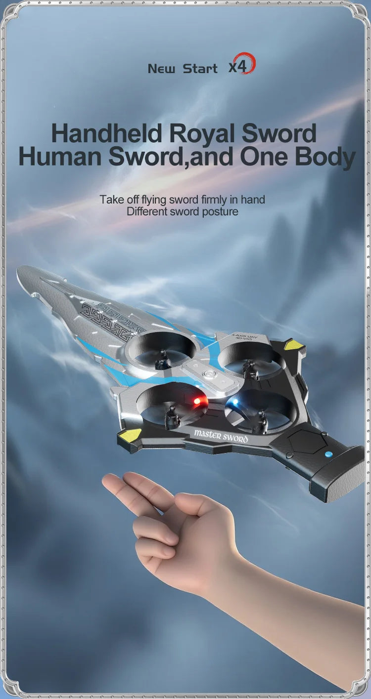 4DRC New V55 Remote Controlled Flying Sword Toy Drone Model 2.4G RC Quadcopter with Light Sword Stunt Glider Airplane Kids Toys