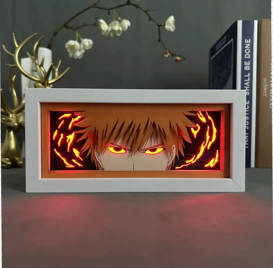 BLEACH Anime Led Paper Carving Lamp Kurosaki Ichigo Aizen Sousuke Paper Cut Shadow Box Bedroom Decoration Led Light Toy Gift