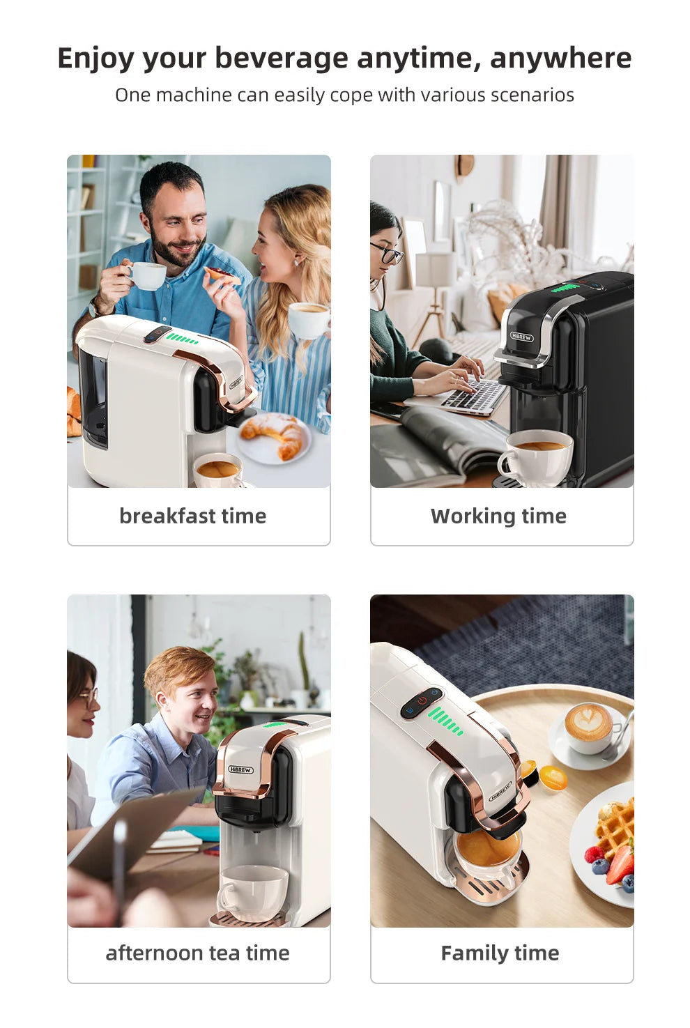 HiBREW 5 in 1 Multiple Capsule Coffee Machine Hot/Cold DG Cappuccino Nes Small Capsule ESE Pod Ground Coffee Cafeteria 20Bar H2B