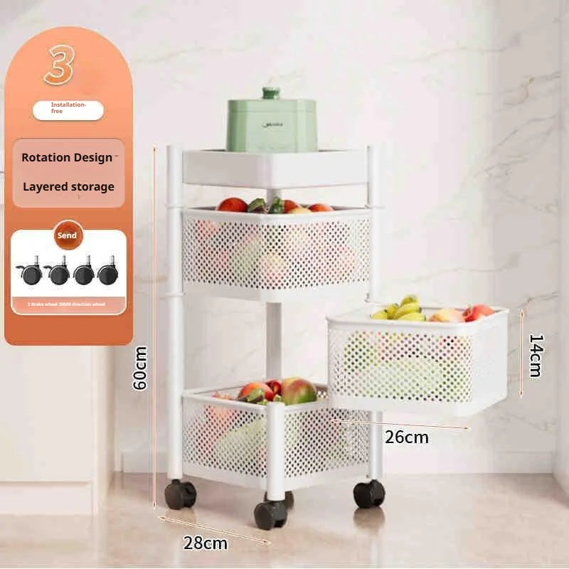 Square Rotating Storage Rack Kitchen Floor-To-Ceiling Multi-Layer Snacks Fruits And Vegetables Sundries Rolling Trolley Basket