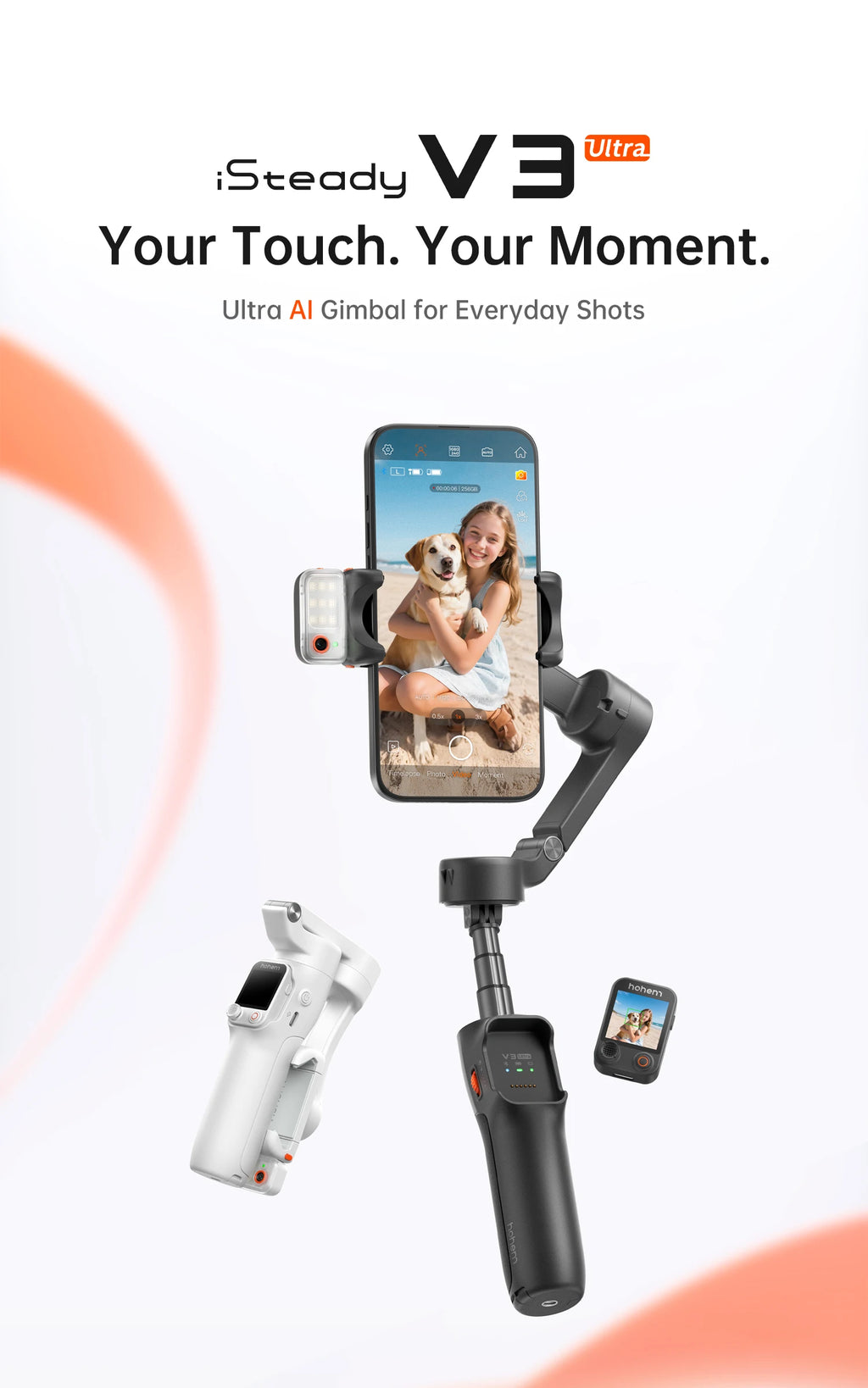 Hohem iSteady V3 Ultra Gimbal Stabilizer for iPhone with AI Auto Tracking Detachable Touchscreen Remote Phone Gimbal
