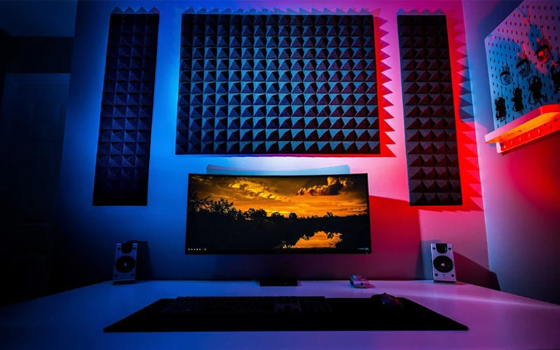 TOUO Acoustic Foam 6-48 Pcs Pyramid Soundproofing Sponge Pad High Density Sound Absorbing Foams Drum Room Acoustic Treatment