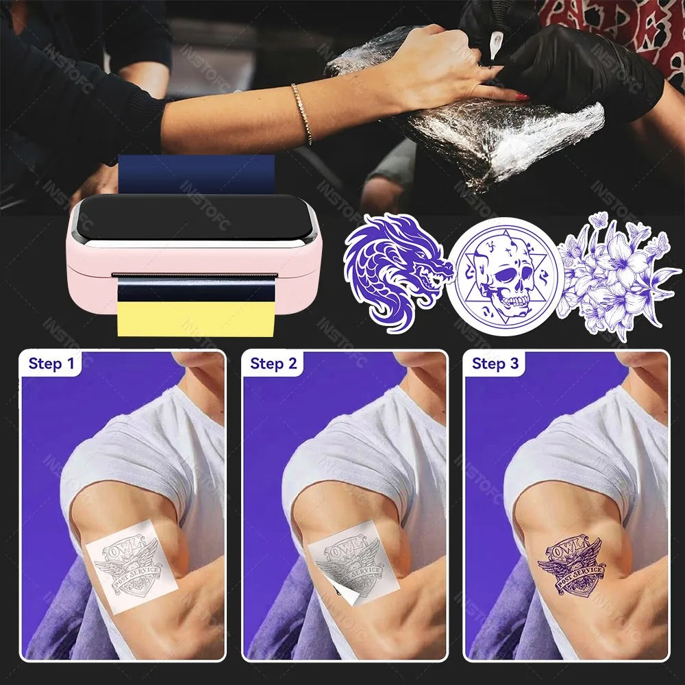 Mini Tattoo Stencil Printer AIMO MR3 80mm Wireless Thermal Tattoo Maker & 3inch Transfer Paper Fucos on Small Tattoo Pattern