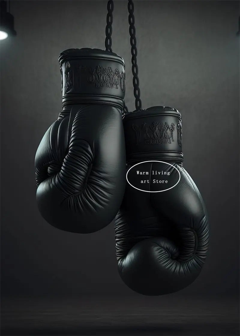 Black Cool Boxing Gloves Boxing Fitness Gloves Aesthetics Poster and Mural Art Canvas Painting Boxing Gym Boys' Room Decoration