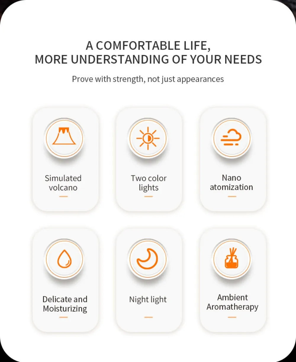 Volcano Air Humidifier Snow Mountain Essential Oils Diffuser Large Capacity Water Tank USB Aroma Diffuser Colorful Night Lights