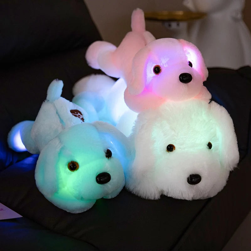 Creative Lie Dog Toy Luminous Pillow Soft Stuffed Plush Glowing Colorful Stars Cushion Led Light Toys Gift