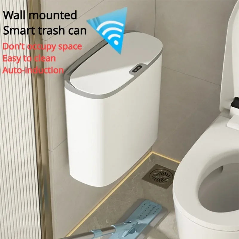 14L Bathroom Smart Trash Can Wall Mounted Waterproof Garbage Bin Automatic Sensor Wastebasket Narrow Dustbin for Kitchen