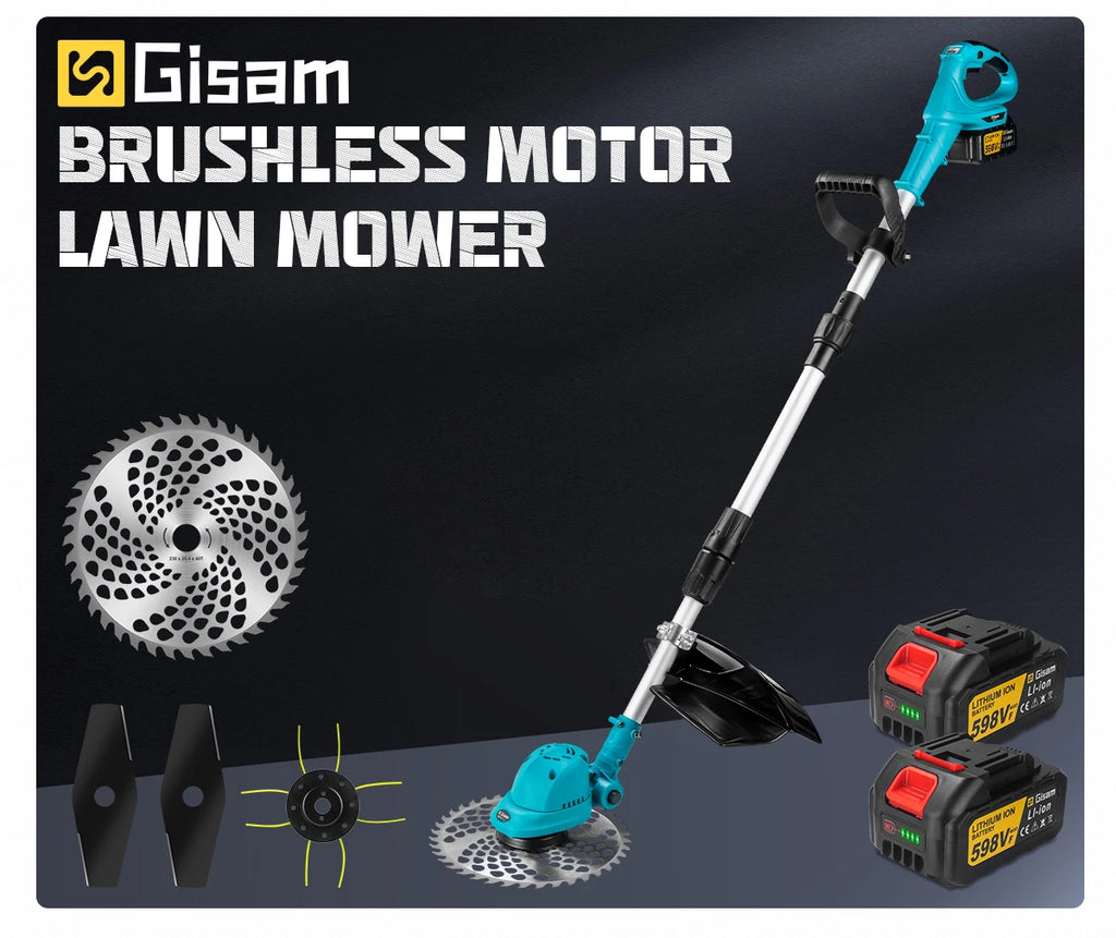 Gisam 10Inch Brushless Electric Lawn Mower Foldable Cutter Cordless Garden Grass Cutting Trimmer Tool For Makita 18V Battery Pin