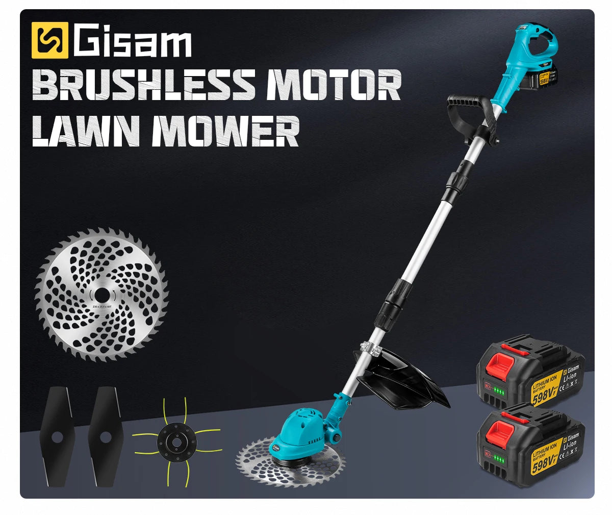 Gisam 10Inch Brushless Electric Lawn Mower Foldable Cutter Cordless Garden Grass Cutting Trimmer Tool For Makita 18V Battery Pin