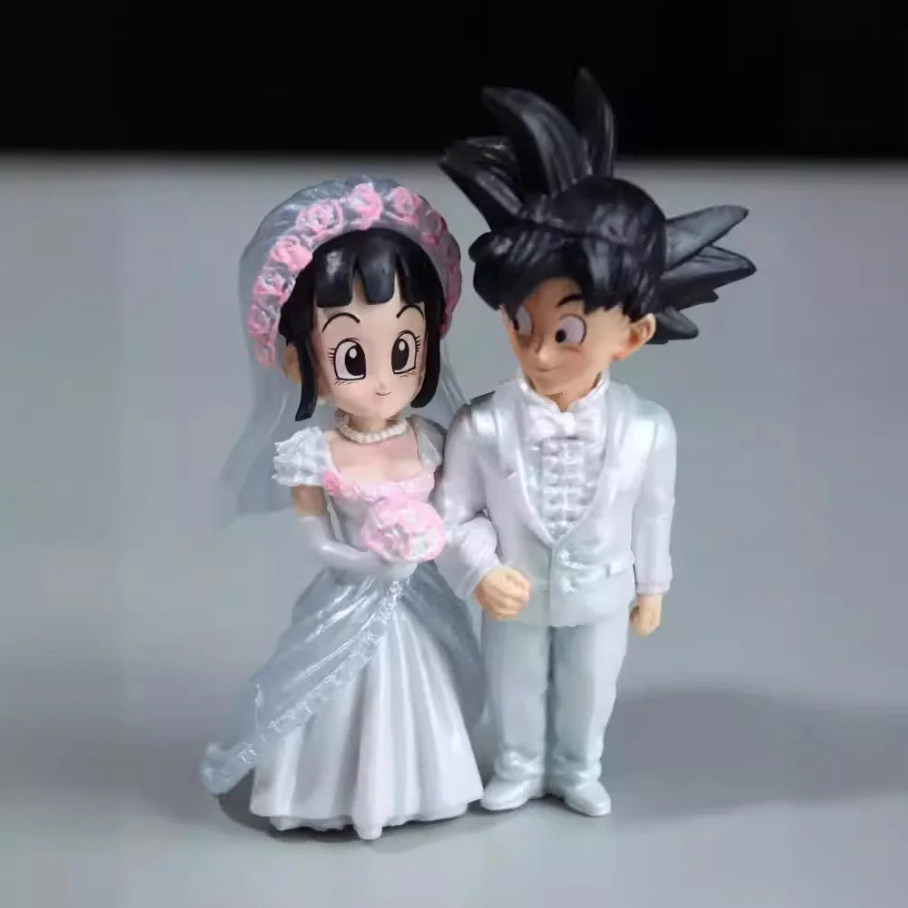 9cm Dragon Ball Anime Figure Son Goku Figures Wedding Goku Chichi Mariage Figurine Scene Statue Q Version Pvc Model Doll Toys