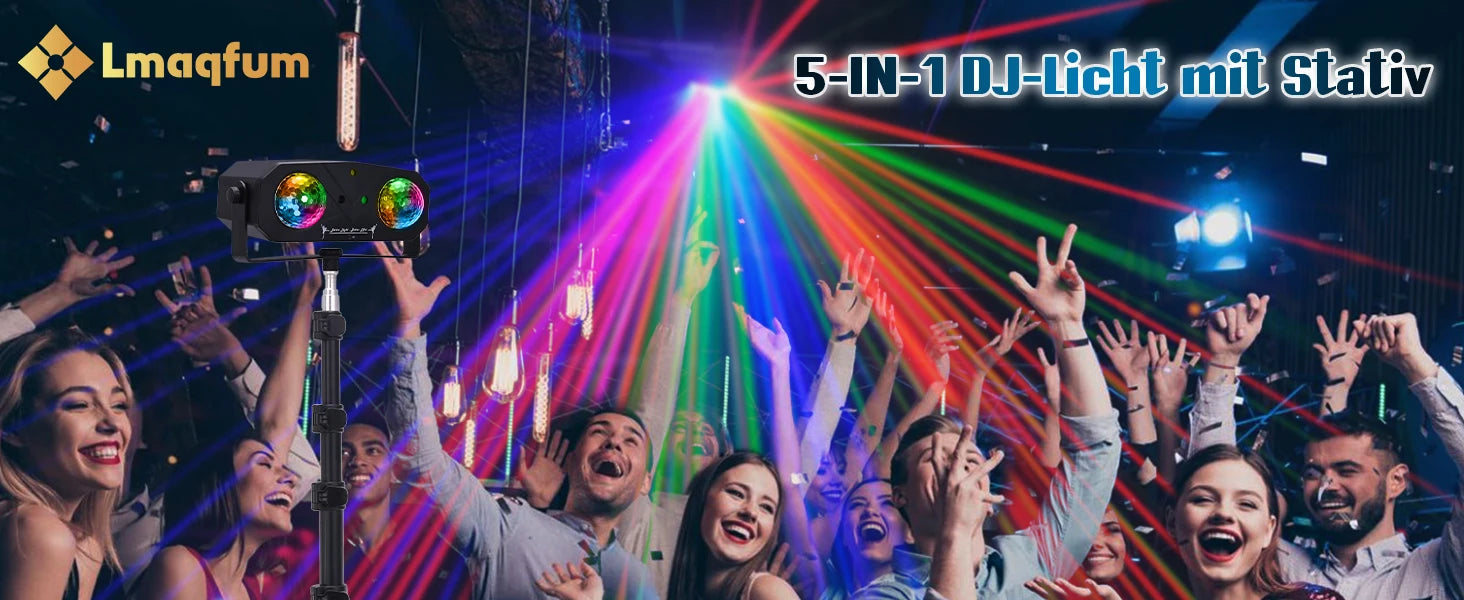 5-in-1 Disco Lights Led DJ Light with Tripod Stand, Kaleidoscope Ball/Red Green Pattern/Sound Activated/Star Light/Strobe Effect