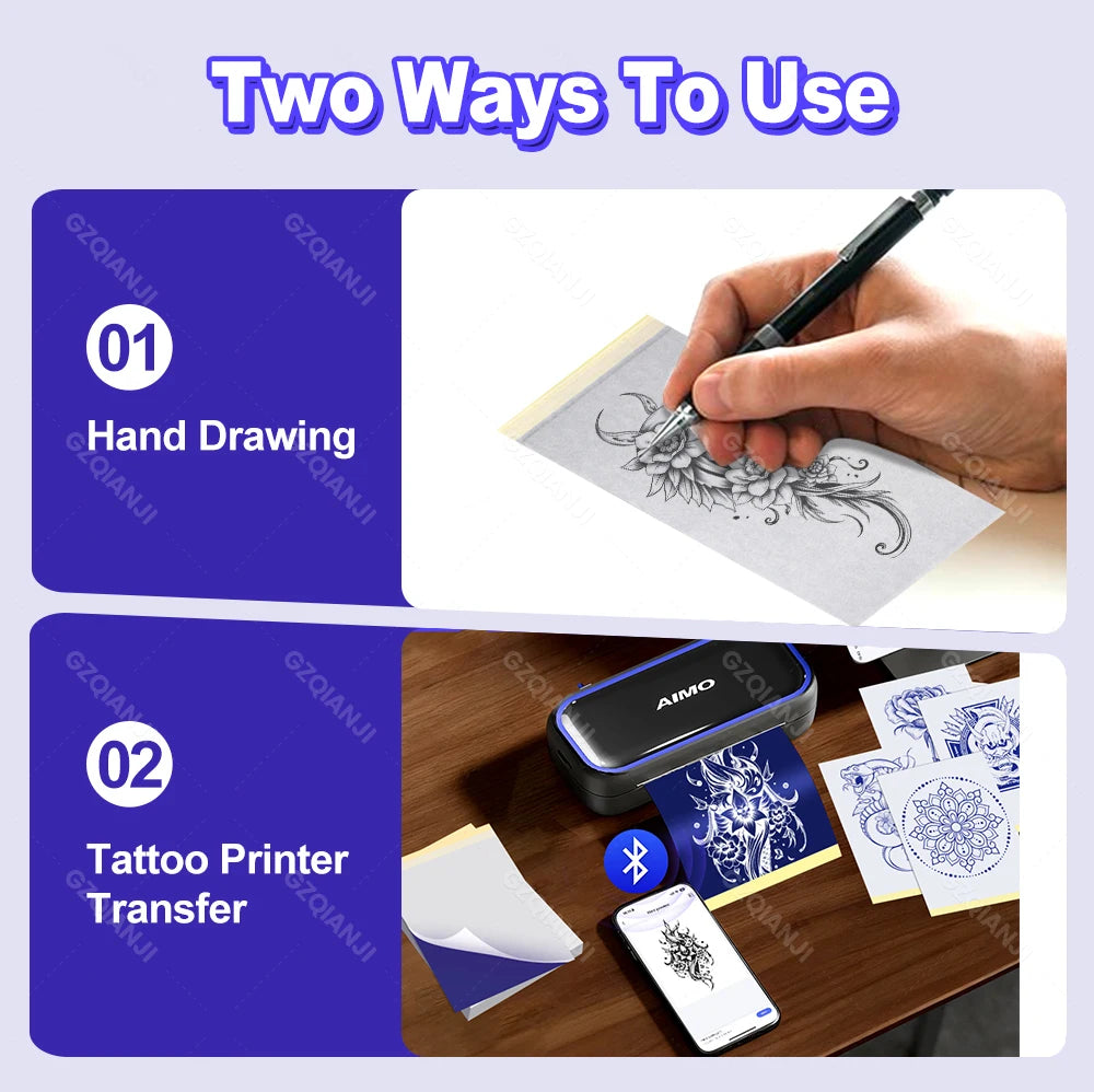 Mini Tattoo Stencil Printer AIMO MR3 80mm Wireless Thermal Tattoo Maker & 3inch Transfer Paper Fucos on Small Tattoo Pattern