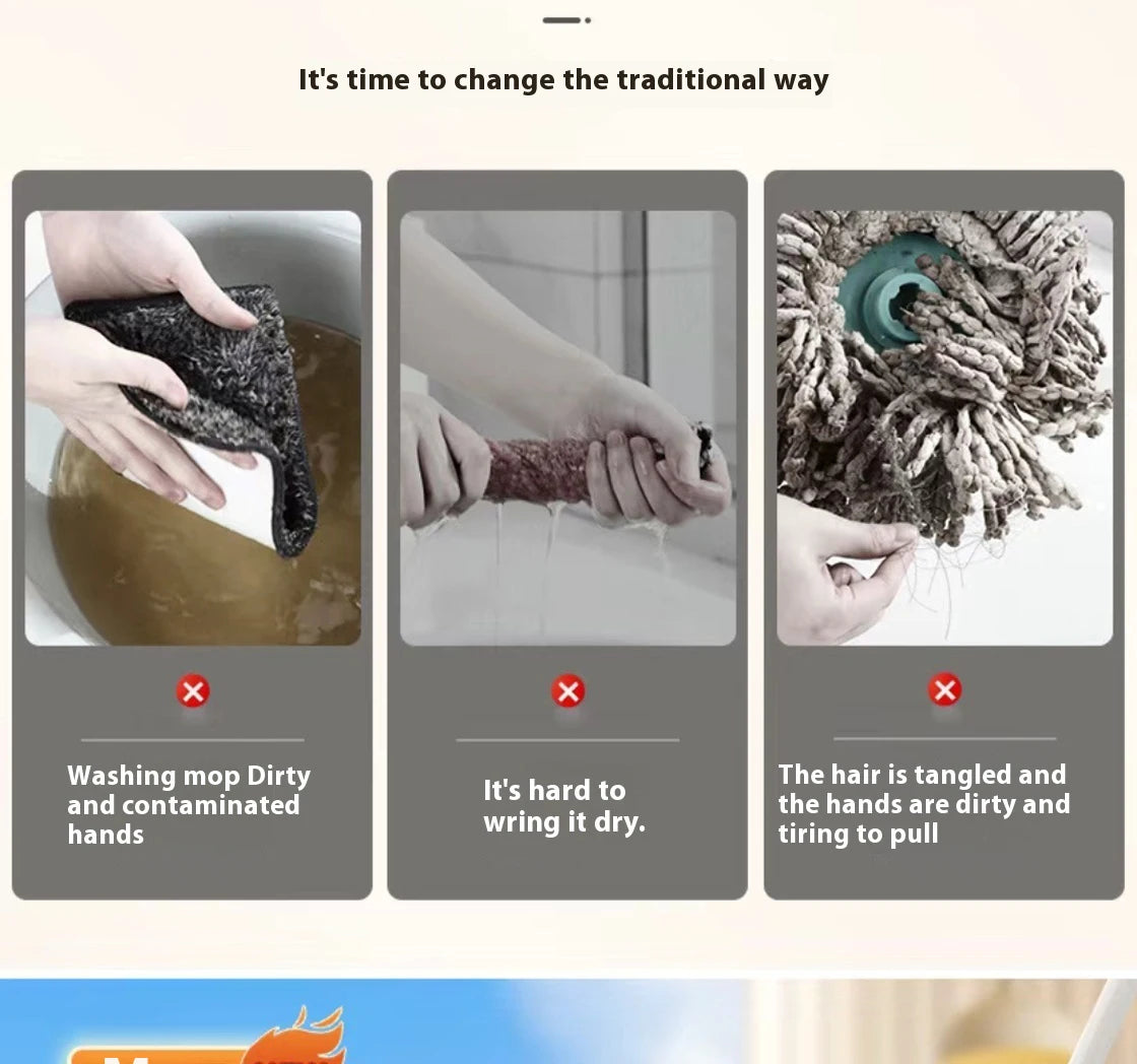 New Squeezed Self Draining Rubber Cotton Mop Hand Free Magic Self-cleaning Flat Mop Reusable Sponge Household Floor Cleaning